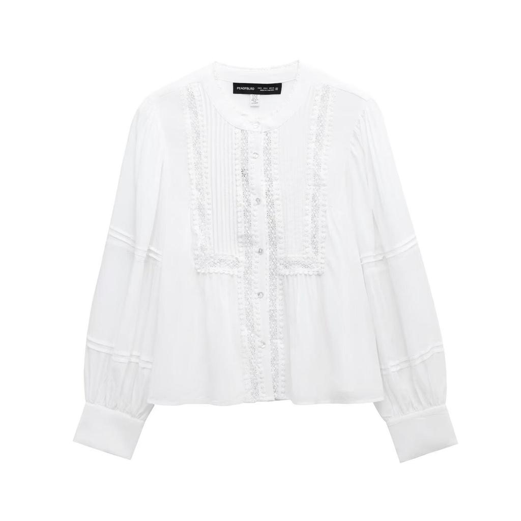 Spring 2025 Women's European and American Style Lace Pleated Shirt Top