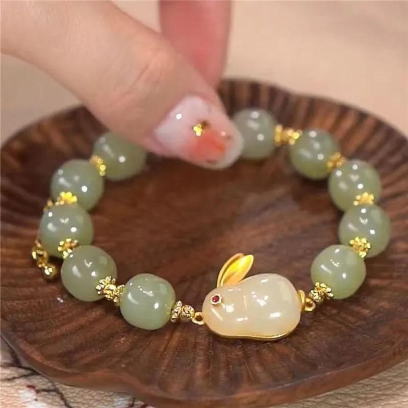 

Браслет с нефритовым кроликом, дизайн женской толпы, бегущий по луне, браслет в стиле фасоли в стиле кантри