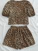 Spring New Arrival: Women's Leopard Print Short Sleeve Shorts Set