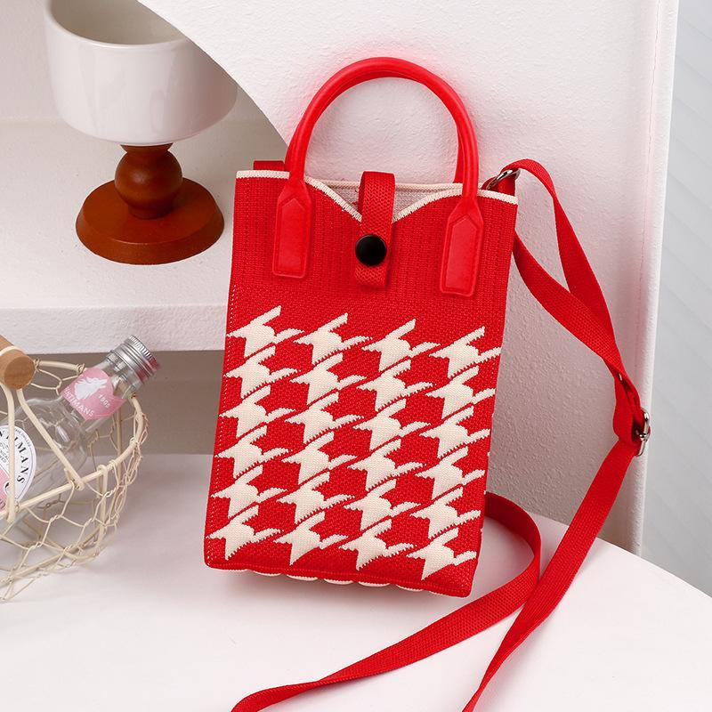 Knitted Mini Tote Bag Sweet Argyle Diamond Pattern Button Closure Soft Knit Handbag for Women Valentine's Day Gifts