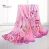 Floral Print Chic Women Scarf Bird Pattern Silky Colorful Wide Sunshade Chiffon Washable Travel Ladies Shawl Clothes Accessory Summer