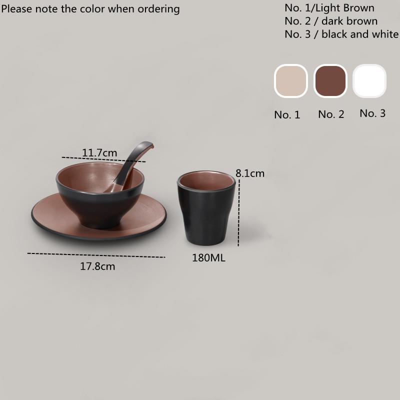 

Two-color Melamine Tableware Bowl Dish Spoon Cup Four-piece Set Japanese-style Sushi Restaurant Barbecue Kitchen Cutlery Set
