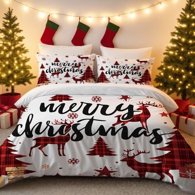 Christmas Bedding Quilt Cover Three-Piece 3D Digital Printing Kit Pillowcase Quilt Cover Home Textile