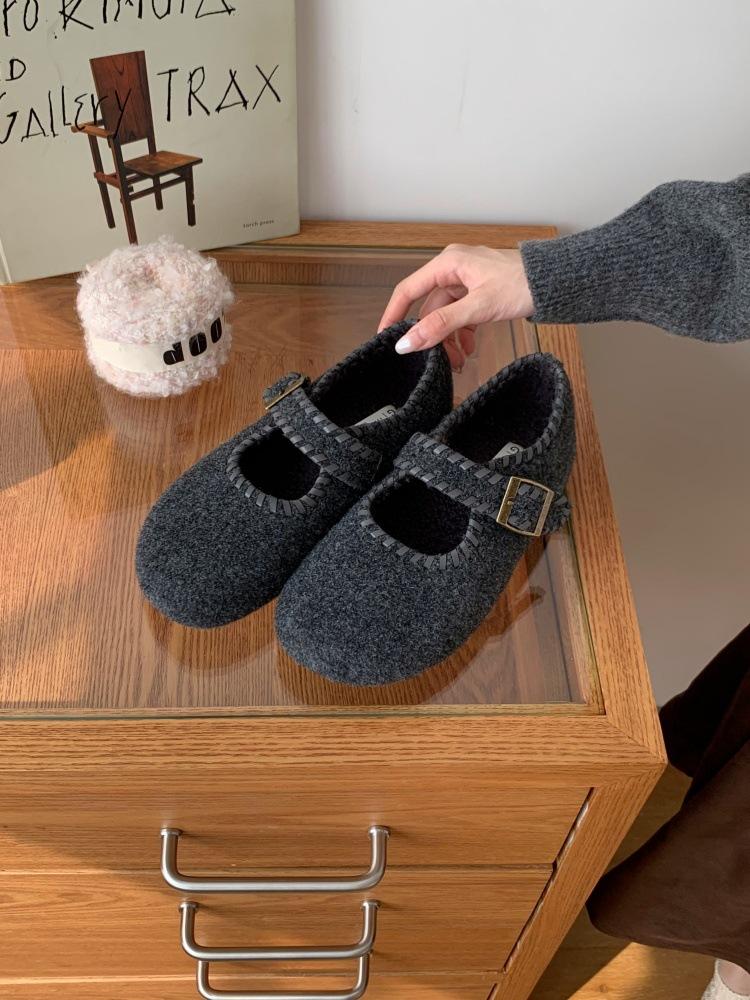 Mori Woolen Inner Heightening and Velvet Birkenstock Women's Shoes Are All-inclusive, Autumn and Winter Lazy People Pedal Loafers, Mary Jane Single S