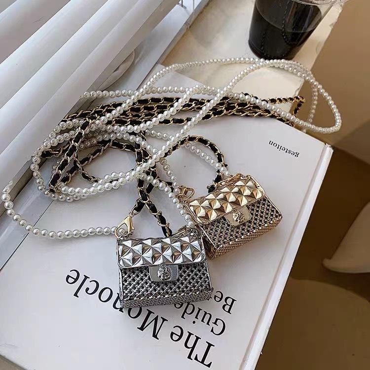Metall miniveske kjede Crossbody skulderveske Allsidig dekorative klær Hodetelefonveske Skulderveske for kvinner