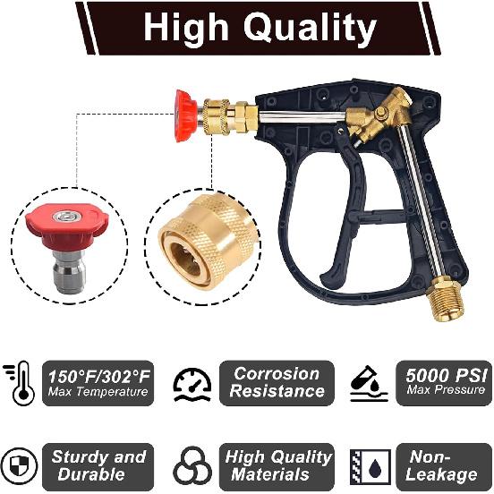 Short Pressure Washer Gun with 5 Nozzle Tips,High Pressure Water Gun with M22-14 Male Plug and 1/4¡± Quick Connector - Foam Gun Kit Compatible with