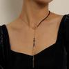 One-word Long Tassel Pendant Necklace, Temperament Y-shaped Love Black Gem Necklace