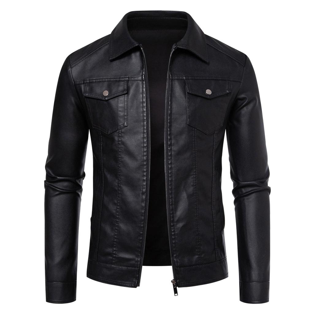 Men'S Leather Jacket New Spring, Autumn And Winter Korean Version Slim Trend Velvet Thickened Locomotive Jacket Men'S Leather Jacket