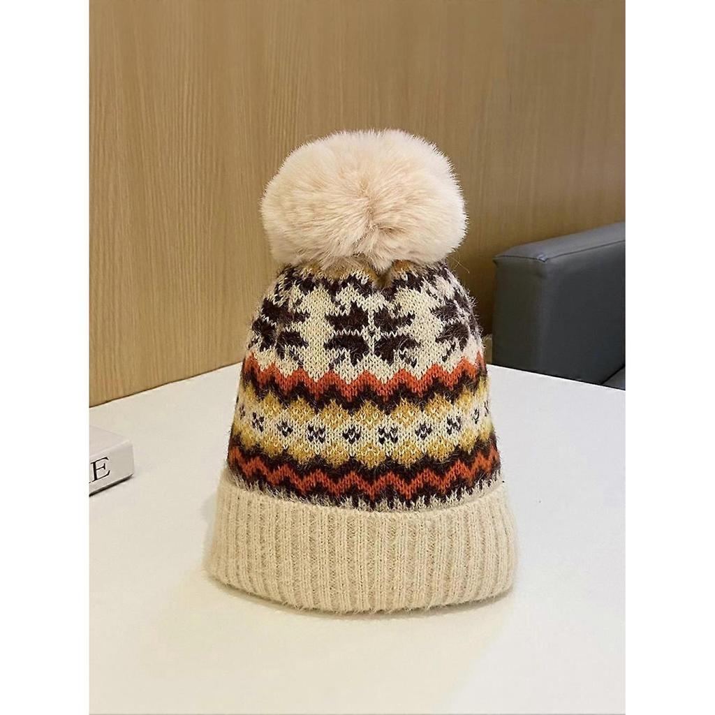 Winter Hats for Women - Bobble Hat Thermal Fleece Beanie Hat Double Layer Fleece Lined Pom Pom Hats Colorful Cable Knitted Hat coffee