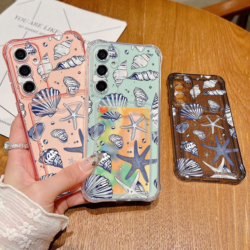 Shockproof Soft Case For Samsung S25 Ultra S24 FE S23 S22 A56 A16 A15 A53 A52 A54 Card Slot Soft Case Cover Seashell Starfish Patterned Phone Cover