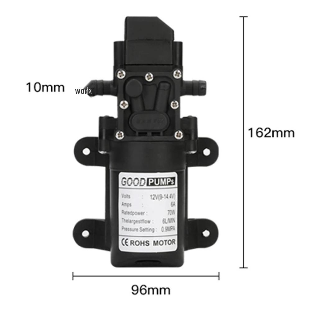 12V High-Pressure Self-Priming Diaphragm Water Pump, 130PSI, 6L/Min, Automatic Flow Switch, Safe and Compact Design