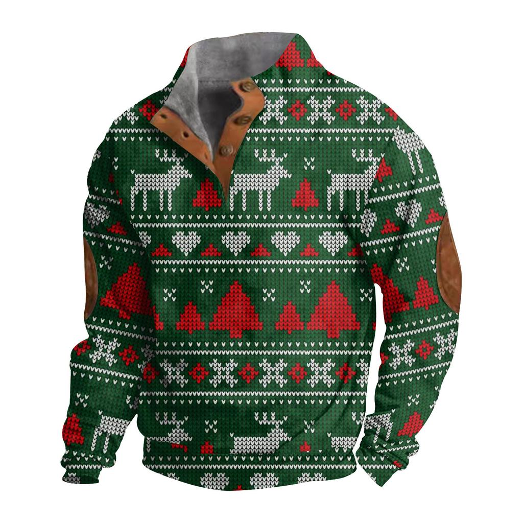 Men's Buttoned Sweatshirt With European And American /winter Printed Long Sleeved Sweatshirt