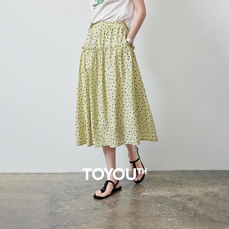 Women s French Retro Polka Dot Lyocell A-Line Midi Skirt L