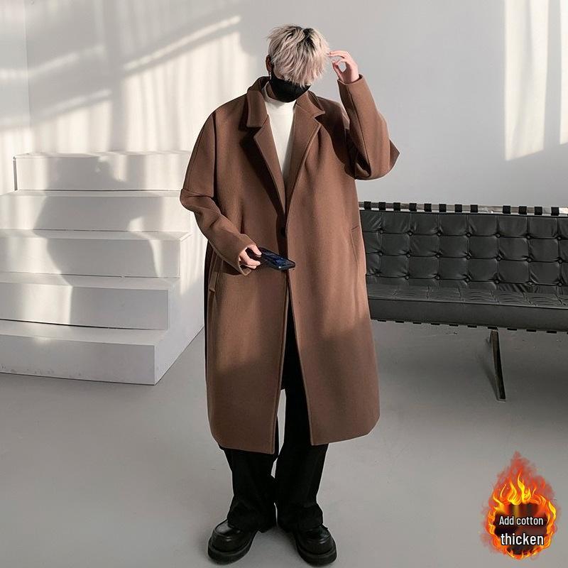 Men's Single-Breasted Wool Trench Coat - British Style Long Overcoat for Spring, Autumn, and Winter