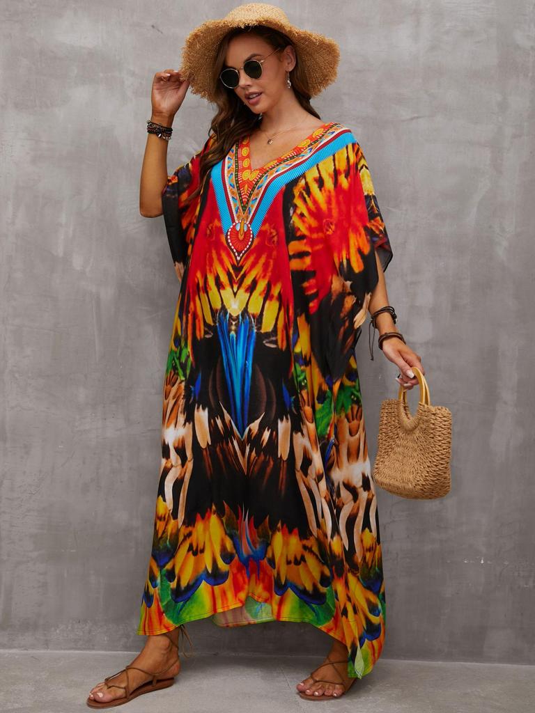 Beach Vacation Loose-Fit Rayon Print Cover-Up Shirt