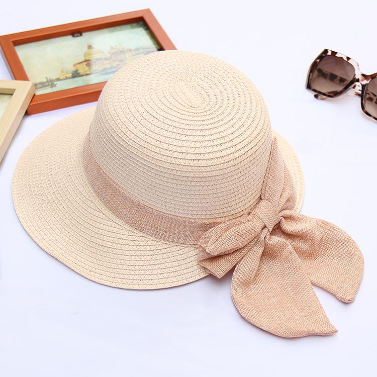 2023 Women's Sun Hat Big Bow Wide Brim Floppy Summer Hats For Women Beach Panama Straw Bucket Hat Sun Protection Visor Femme Cap