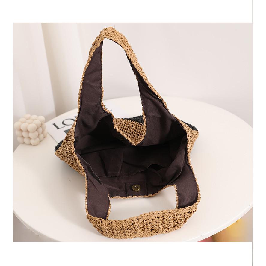 IELGY Color Matching Casual Portable Straw Bag Contrast Color Woven Seaside Vacation Beach Bag