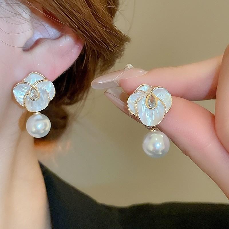 Pinkdudu  Resin Bead  Zinc Alloy Earrings Flower Drip Glaze Trendy Stud Earrings Women Jewelry PD2275