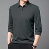 Spring Autumn Polo Shirts Men Business Casual Elastic Polos Solid Color Print Long Sleeve Tees