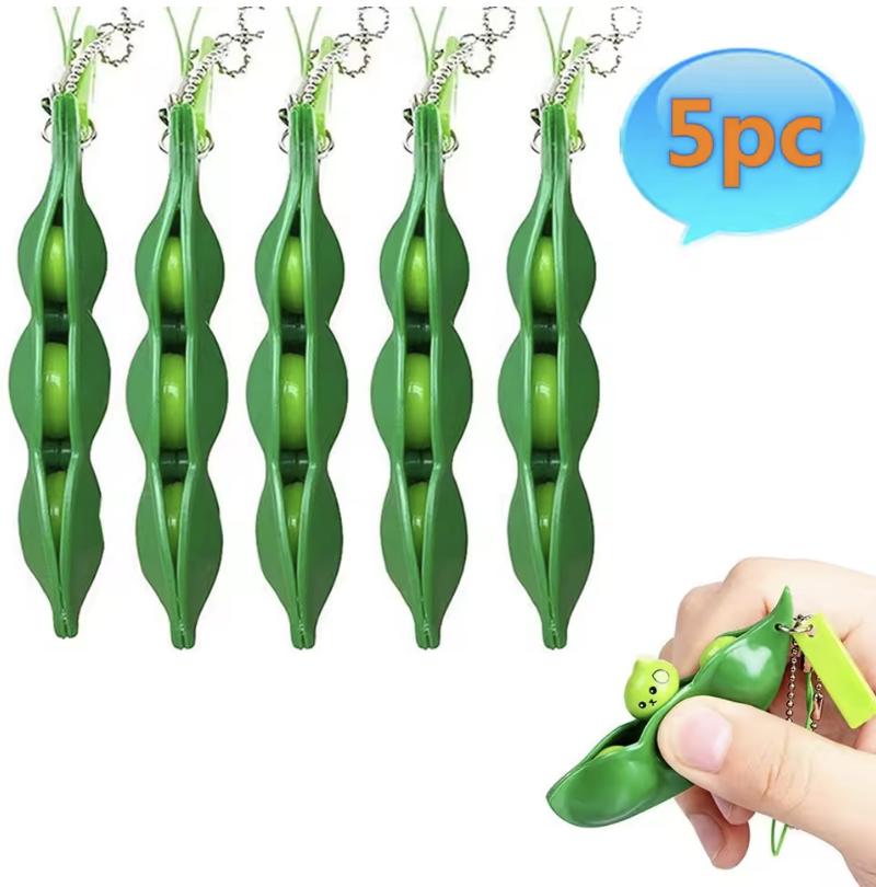 5pcs Fidget Toys Pack Portachiavi Decompression Edamame Toys Squishy Squeeze Peas Beans Keychain Cute Stress Adult Toy Key chain