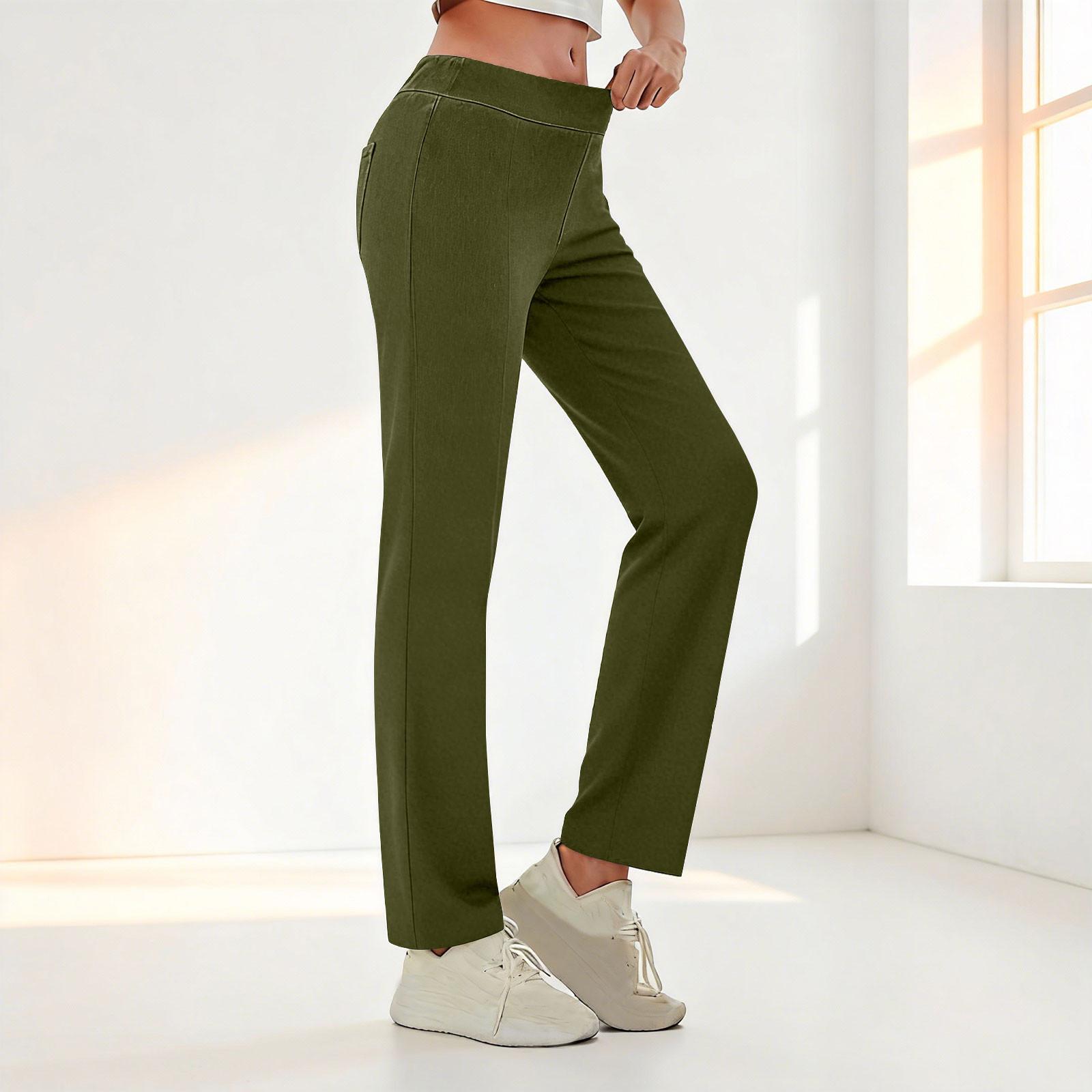 

Women s Fashionable Color Elastic Waist High Waist Pocket Casual Sports Pants L