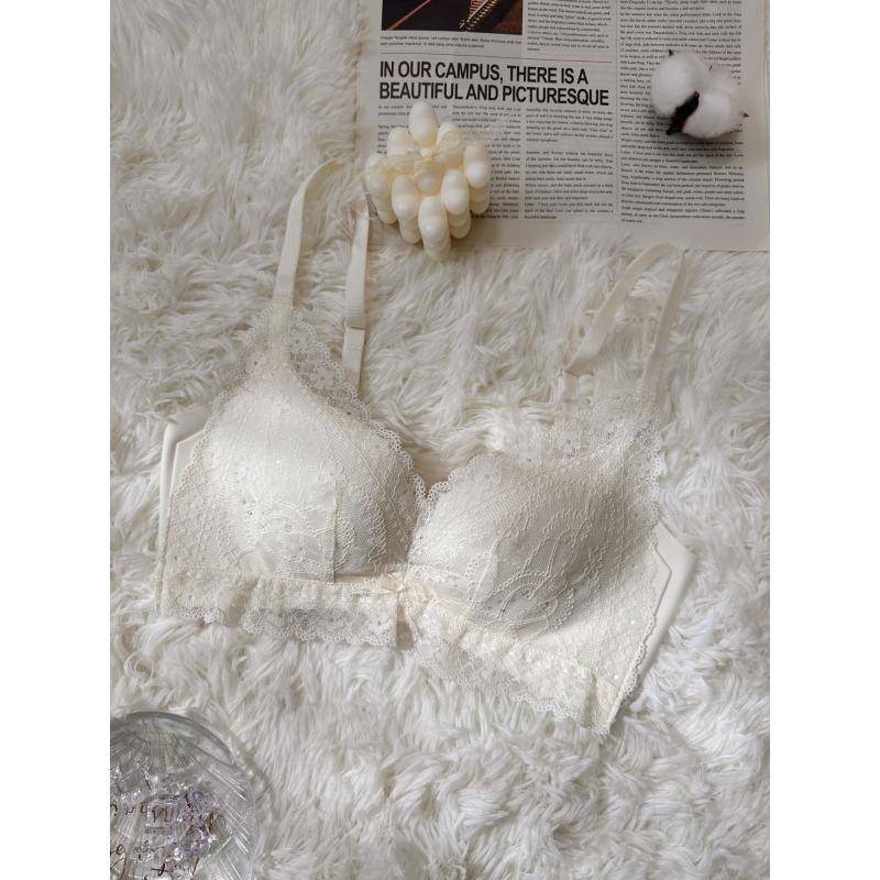 Underwear women's big breasts show small exquisite lace ultra-thin breathable hole cup gathered side closed no steel ring bra