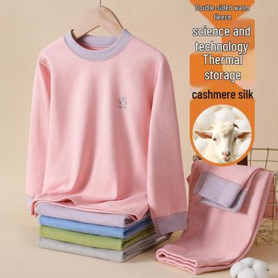 Kinder Warmer Kaschmir Seide Gebürsteter Pyjama Set - Jungen & Mädchen Basisschicht für Herbst/Winter