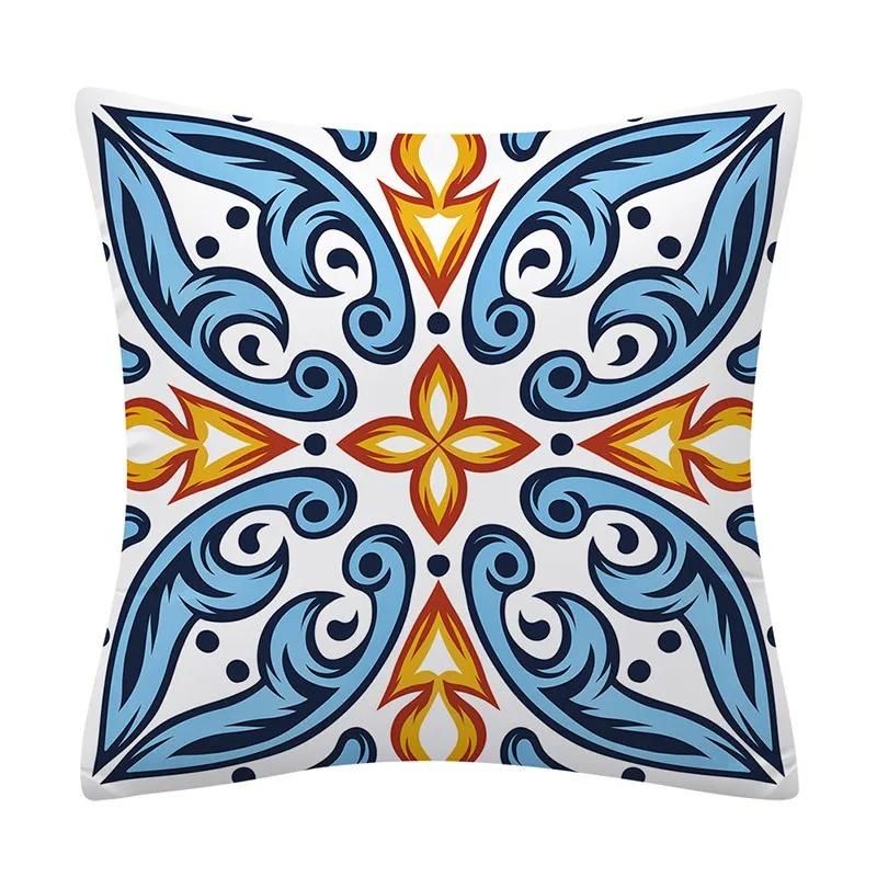 Ethnischer Stil Sofakissen Blau und Gelb Mandala Muster Kissenbezug Heimdekoration Sofa Schlafzimmer Auto Kissenbezug