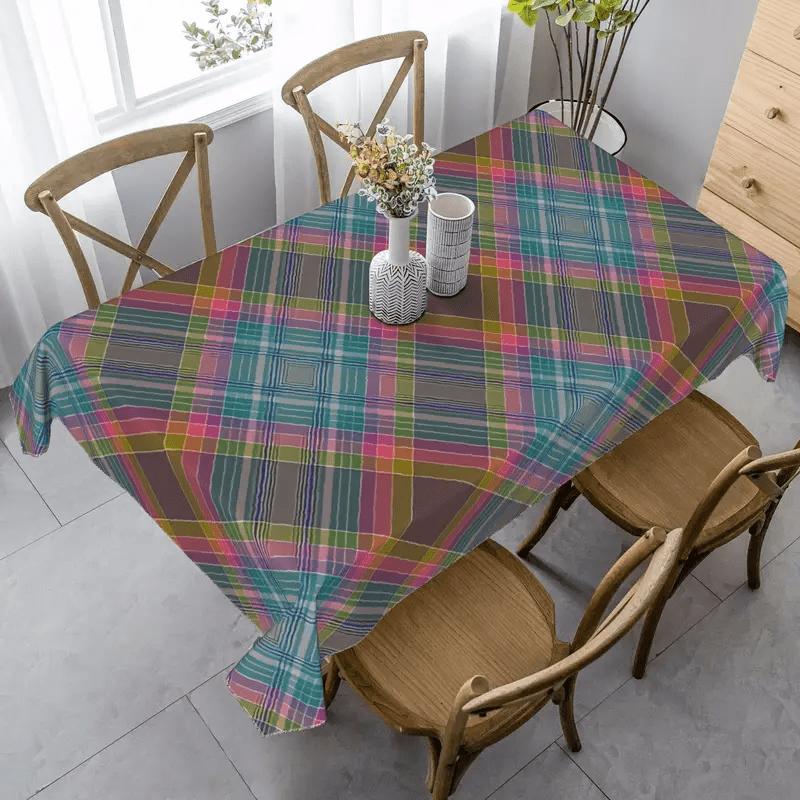 1pc Farmhouse Bohemian Style Checkered Tablecloth, 152.4*218.44 cm, Rectangle, Polyester, Easy to Clean, Home and Party Decor, Bohemian Dining Table D