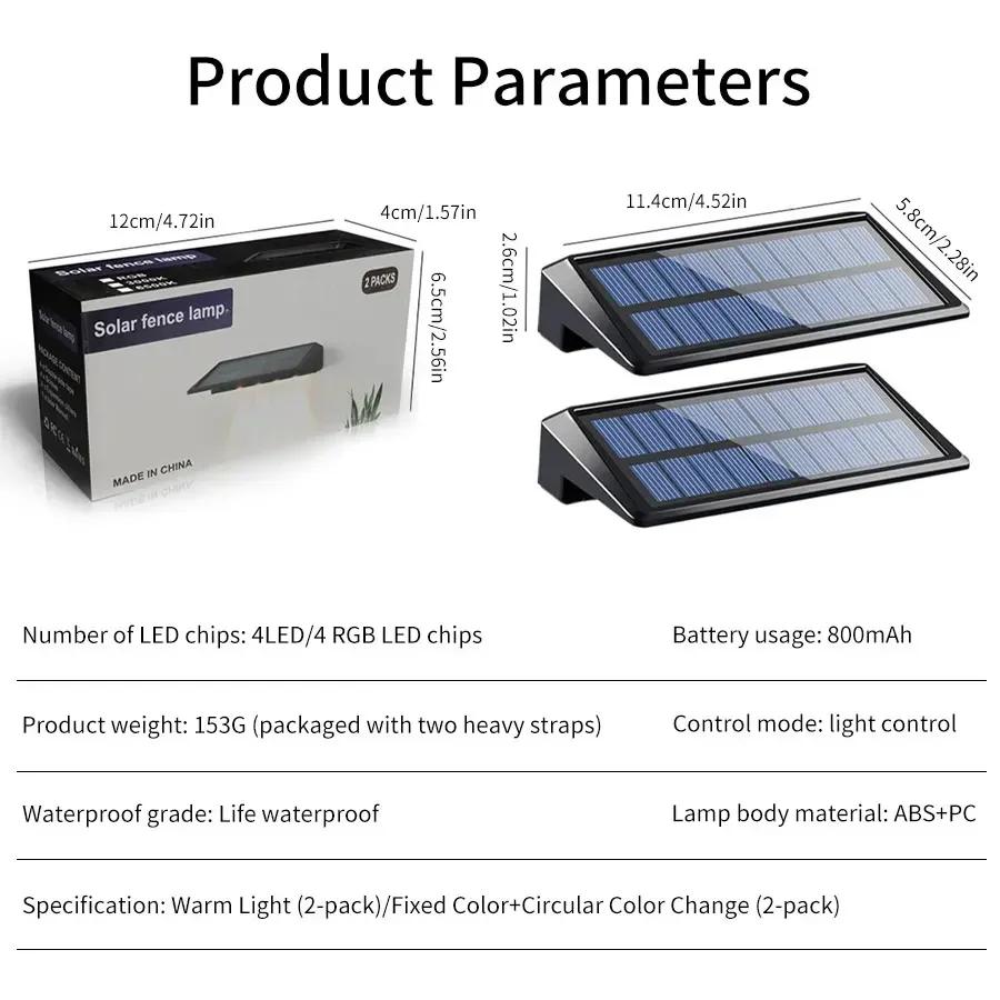 2 Pack Outdoor Solar Wall Lamp LED Solar Lights Waterproof Solar Deck Light Wall Lights Garden Decoration Fence Yard Wall sconce