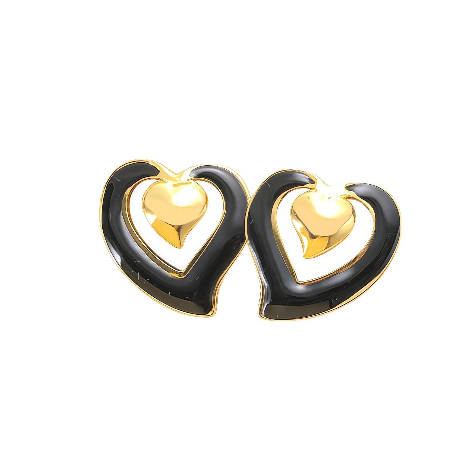 

Stainless Steel Heart Design Earrings - Solid Color, Drip Oil Alloy світло-фіолетового кольору