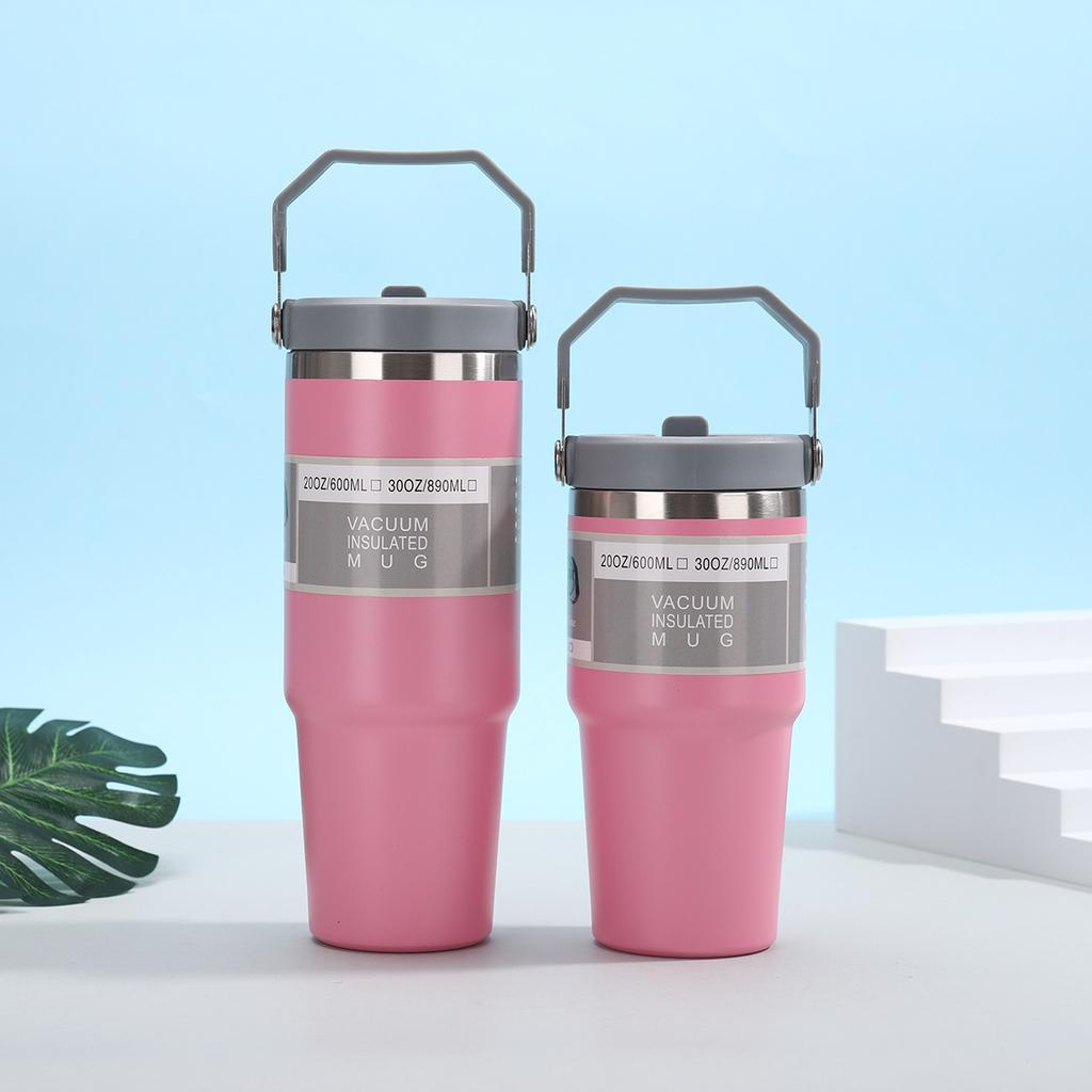 30oz Single Drink Portable Car Cup 304 Stainless Steel Vacuum Thermos Cup Large Capacity Straw Ice Bar