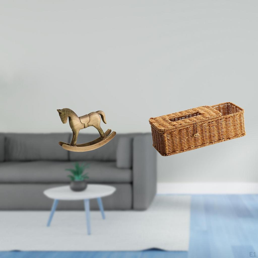 Rustic Wooden Rocking Horse Figurine Tissue Storage Decor Ornament for Countertop Cabinet TV Stand