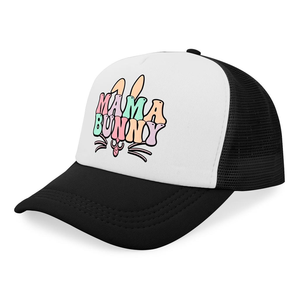 Mama Bunny Easter Trucker Hat Retro Pastel Graphic Mesh Baseball Cap Unisex Adult Gift