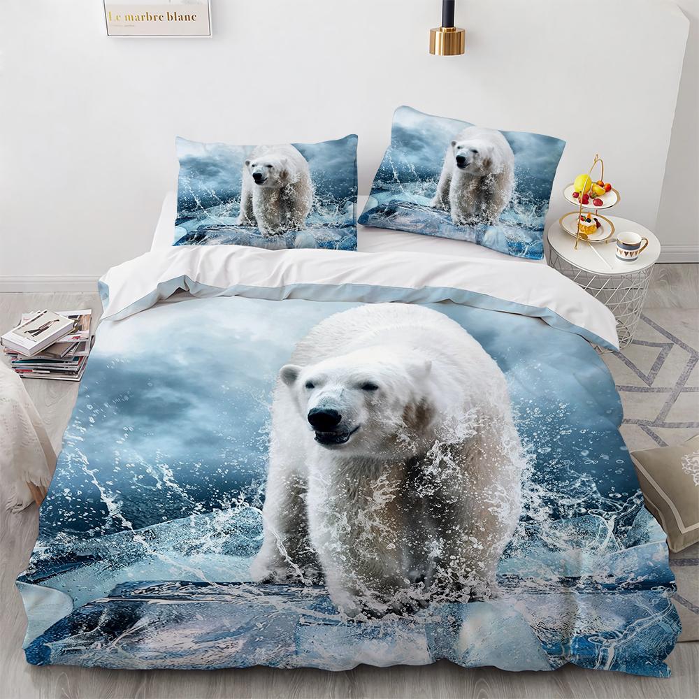 Polyester Duvet Cover With Pillowcases 3D Print Polar Bears On The Island Couples Arctic Animals Bedroom Set Bedding Dropship