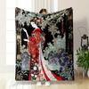 Geisha in Red Kimono Among Blossoms Patterned blanket, flannel, suitable for all seasons, home decor, warm and cozy
