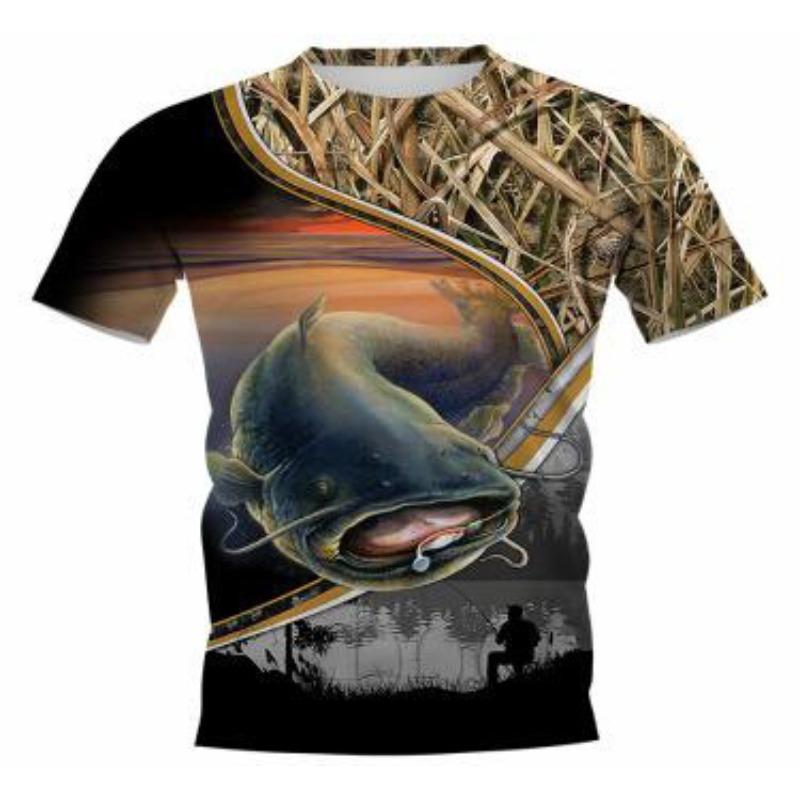 Men's 3D Printed Street Fashion T-Shirt Fishing Short Sleeve O-Neck Pullover Casual Top