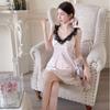 Pure Desire Style Womens Pink Bubble Dot Sleeveless Sleep Dress With Breathable Ice Silk For Home Comfort
