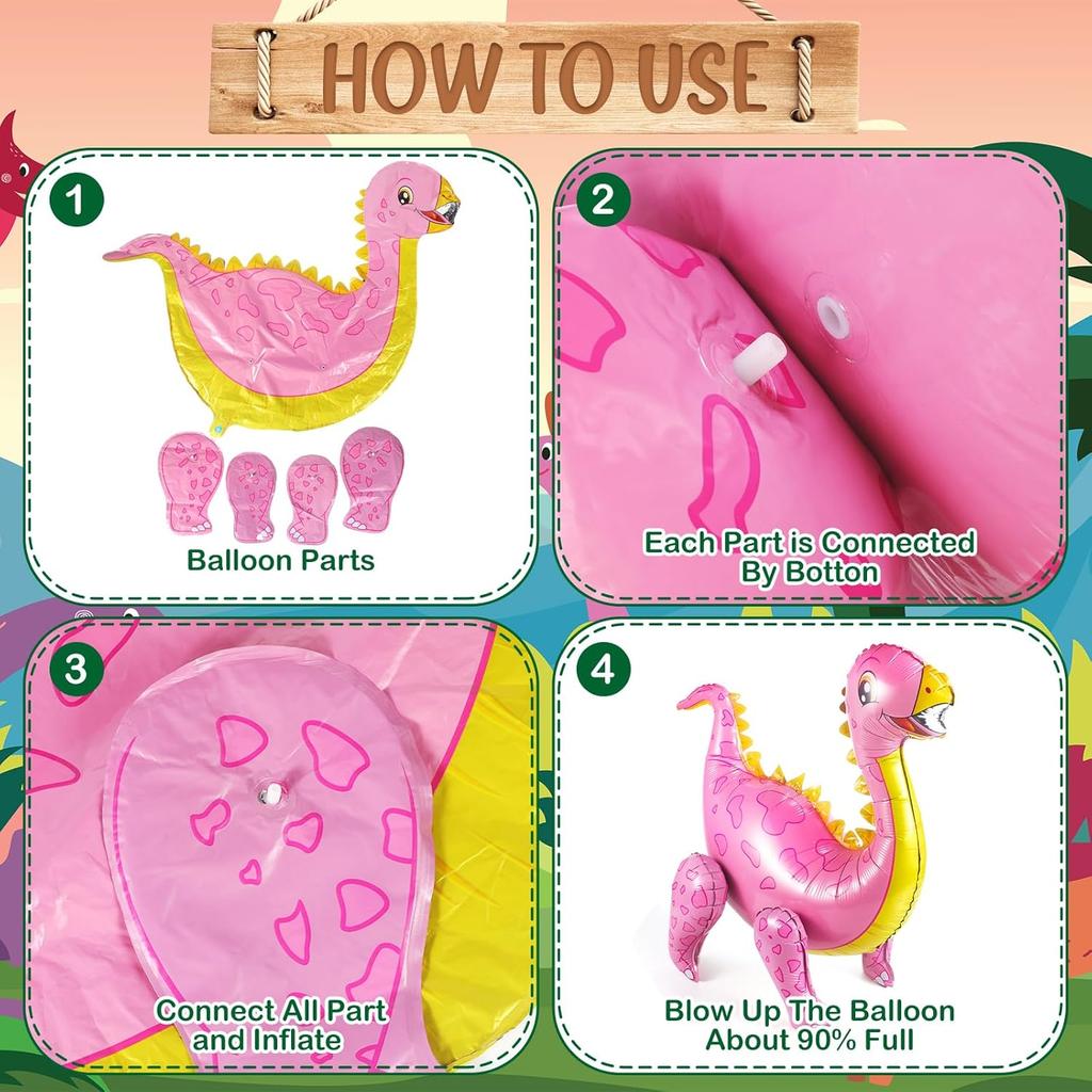 10 Pack Dinosaur Foil Balloons Party Decor Giant 3D Self Standing Inflatable Dinosaur Balloons for Birthday Jungle Theme Party Supplies Decorations