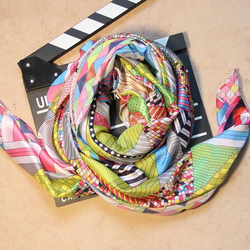 Japan and Korea Fashion Simulation Silk Scarf New Silk Satin Digital Printing Silk Scarf Large Square Scarf Silk Scarf, Women's Spring Silk Scarf