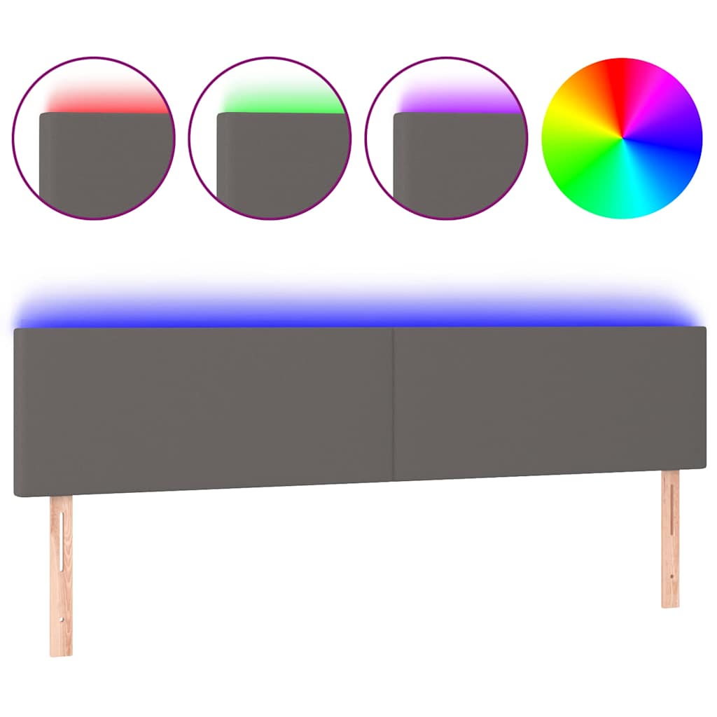 vidaXL LED Kopfteil Grau 180x5x78/88 cm Kunstleder