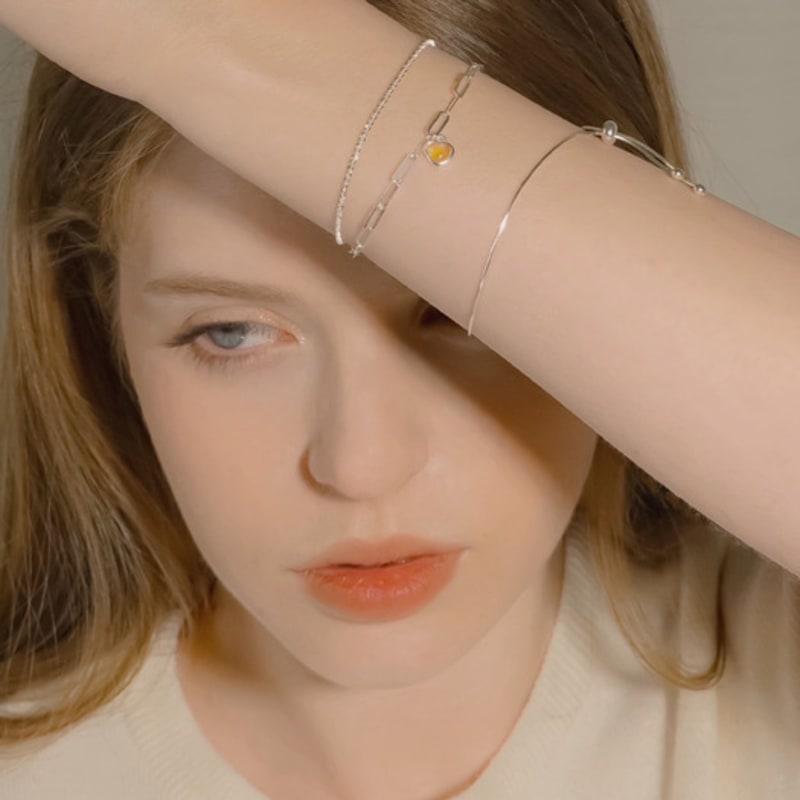 JEWNEL Silver925 Aurora Heart Layered Double Chain Mel Bracelet