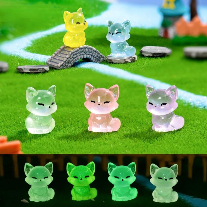 10/20pcs Luminous Resin Foxes with 6 Colors Small Animal Figurines Micro Landscape for DIY Crafts Home and Garden Decorations
