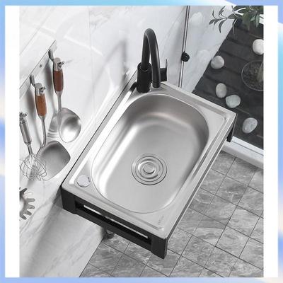 Stainless Steel Wall-mounted Sink Simple Dish Washing Basin Sink Kitchen Small Single Slot Wash Basin