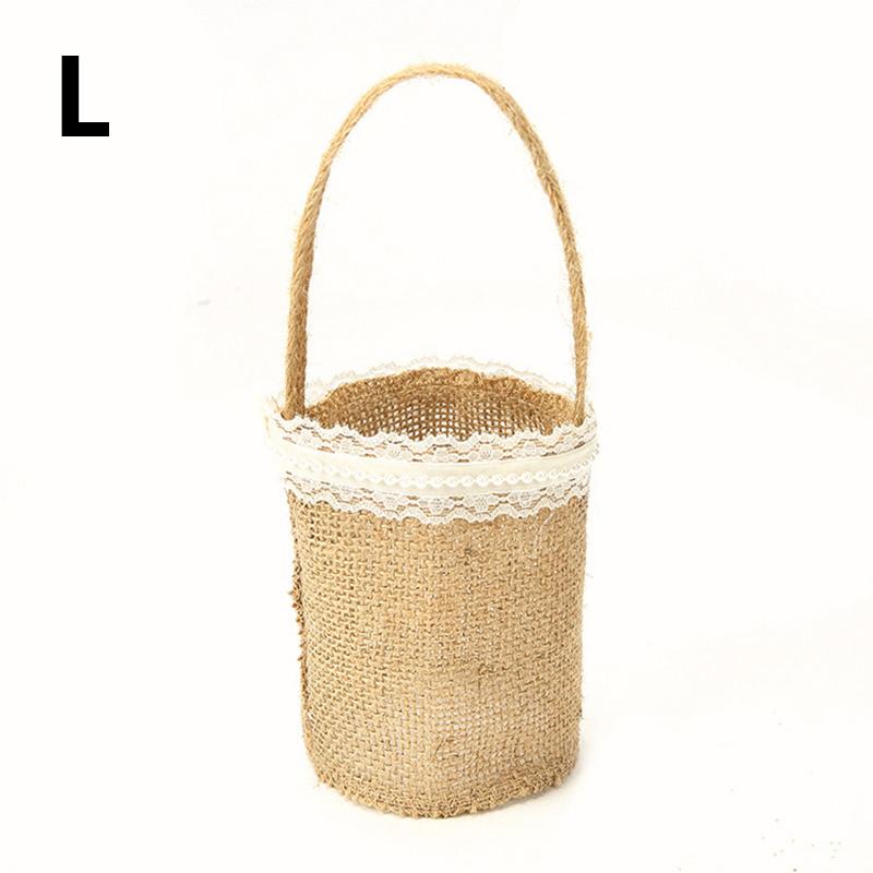 Wedding Lace Burlap Flower Basket Linen Handle Vintage Flower Basket Rustic Wedding Ceremony Lace Satin Flower Basket