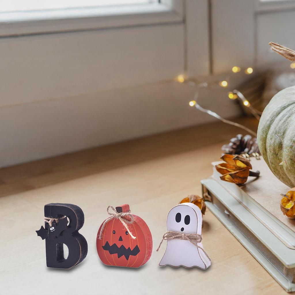 3 Pieces Cute Halloween Decoration, Wooden Signs, Tiered Tray Decor for Shelf Mantel