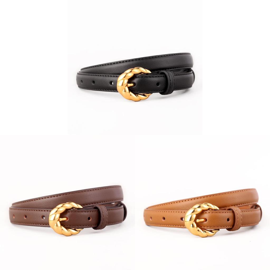 Genuine Leather Vintage Womens Belt With Twist Pattern Pin Buckle For Casual And Office Wear