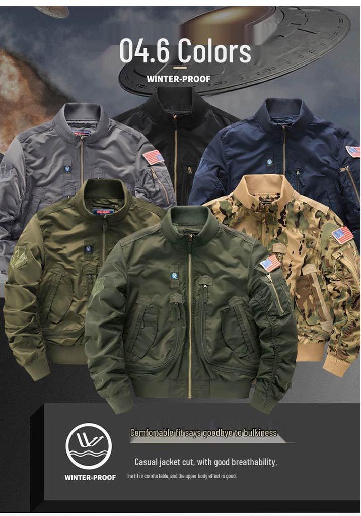 Giacca da baseball da pilota dell'Aeronautica 726 - Collo alto, stile workwear, resistente a graffi e usura, capospalla sottile.