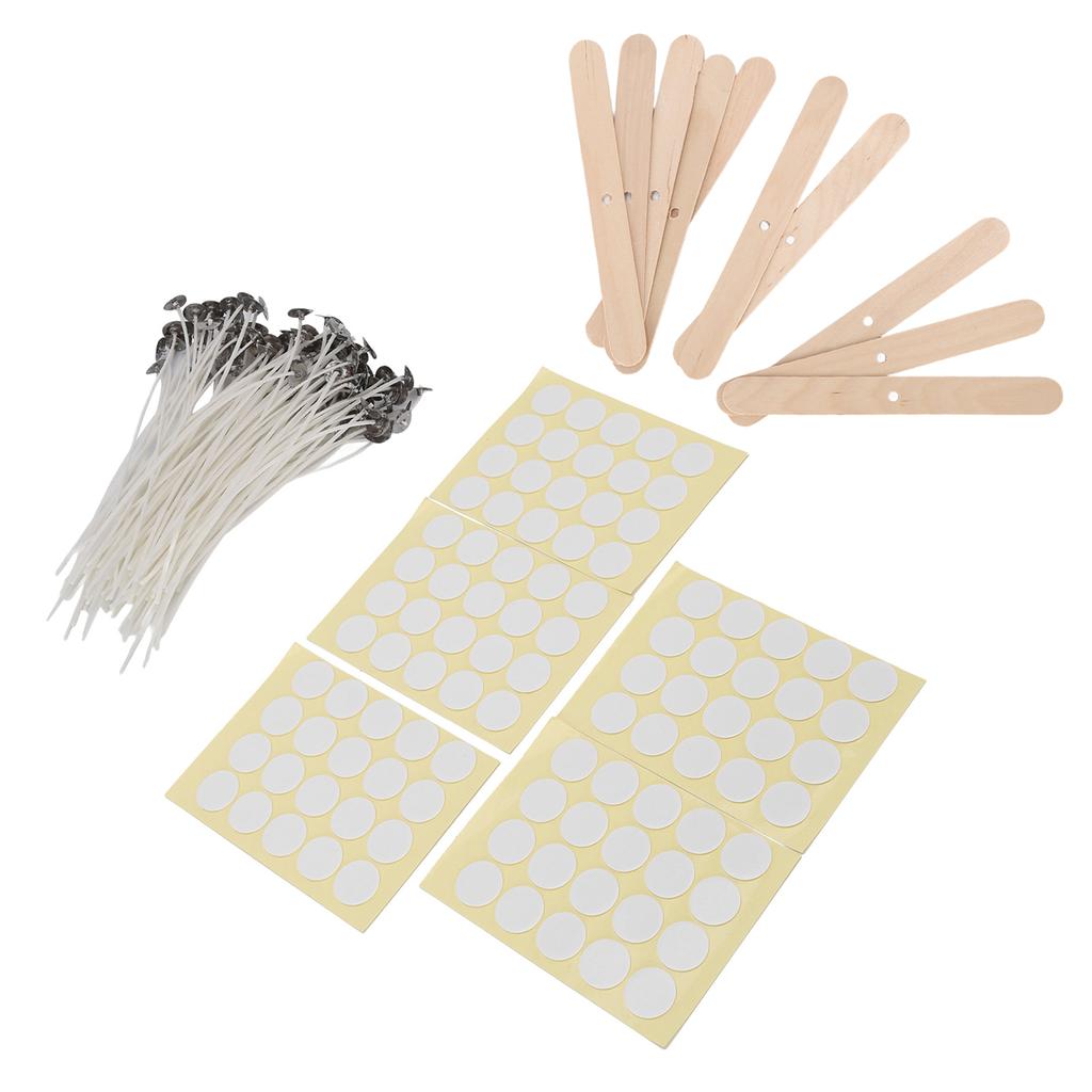DIY 100Pcs Candle Making Kit 15cm Candle Wicks100Pcs Double Sided Wicks Stickers10Pcs Wood Wicks