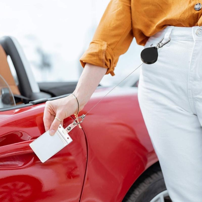Retractable Keychain, IDs Badge Reel Retractable Badge Holder Steel Cord Keyring